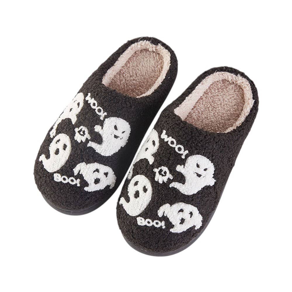 6Pairs - Halloween Ghost Cozy Fleece Home Indoor Floor Slippers