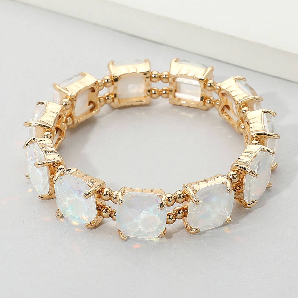 Cushion Square Stone Stretch Evening Bracelet: ROSE MULTI