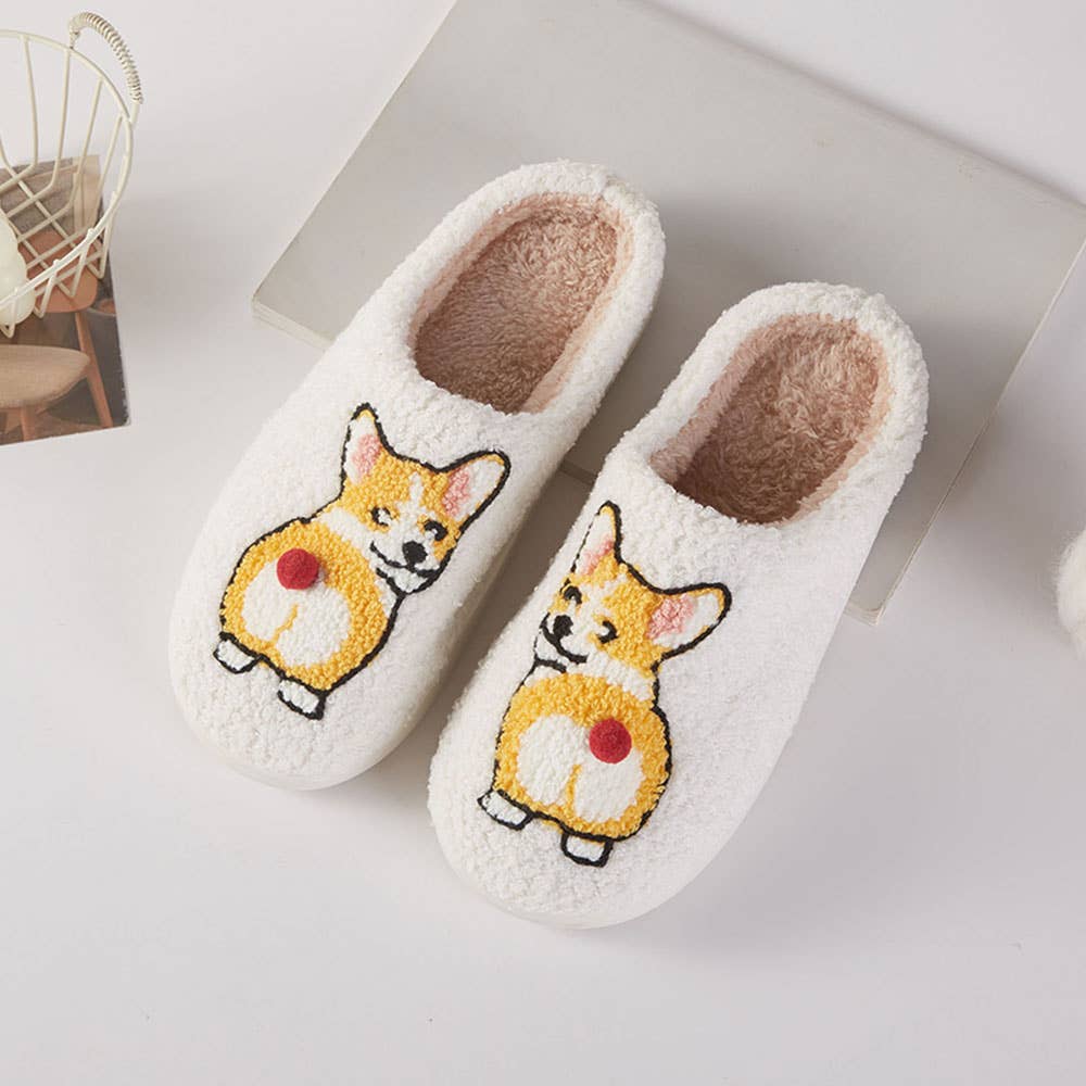6Pairs - Corgi Cozy Fleece Home Indoor Floor Slippers