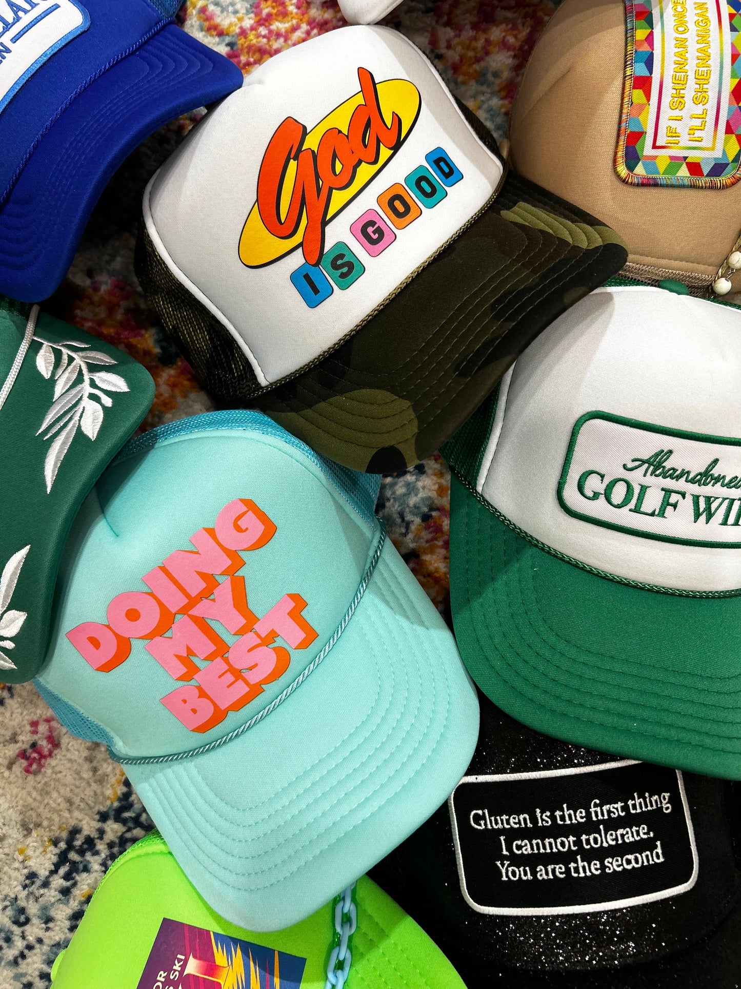 God Is Good Trucker Hat | Faith Based | Caps: White/Camo Foam