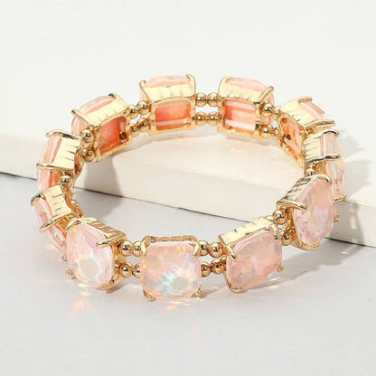 Cushion Square Stone Stretch Evening Bracelet: BLACK MULTI