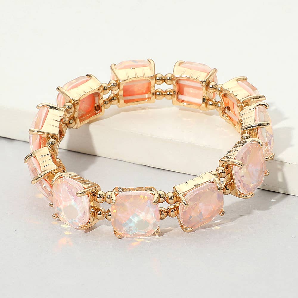 Cushion Square Stone Stretch Evening Bracelet: ROSE MULTI