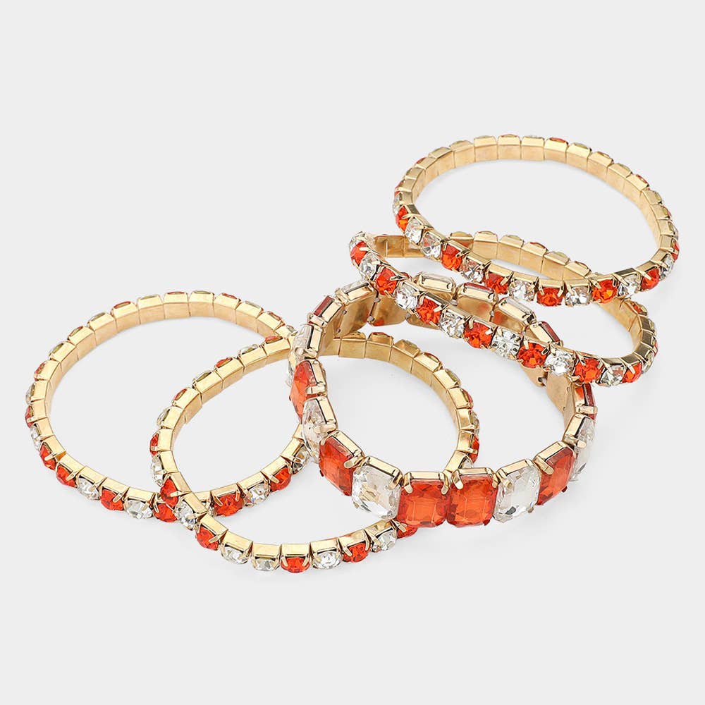 5PCS - Emerald Cut Round Stone Stretch Evening Bracelets: SILVER USA