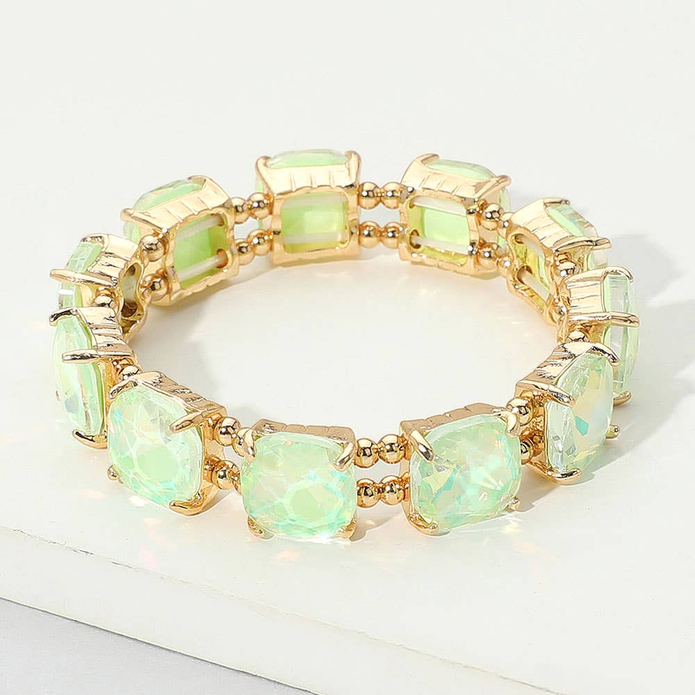 Cushion Square Stone Stretch Evening Bracelet: BLACK