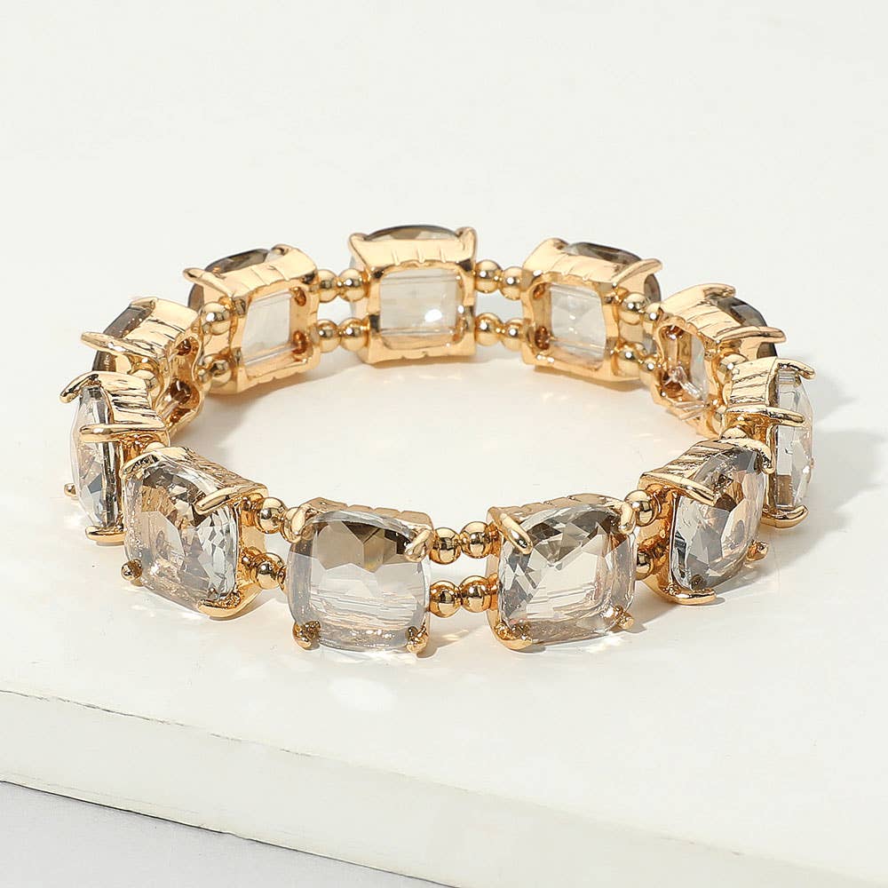 Cushion Square Stone Stretch Evening Bracelet: PPK