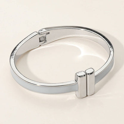Metal Bar Tip Enamel Hinged Bangle Bracelet: Yellow