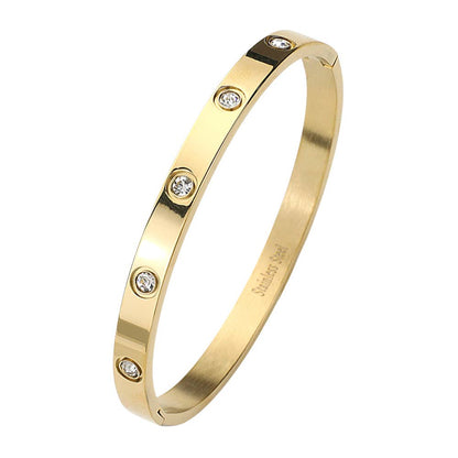 Stainless Steel Crystal Embellished Bangle Bracelet
: Gold