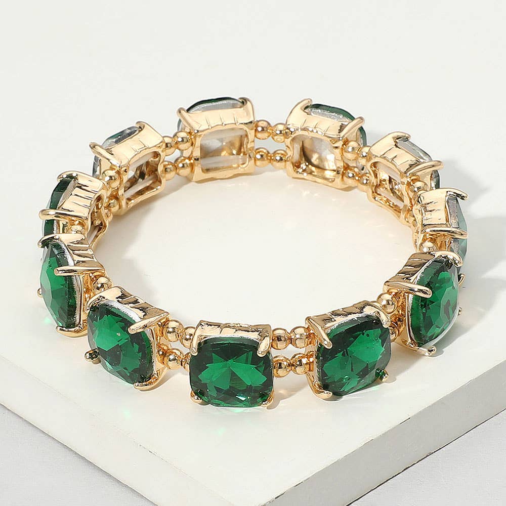 Cushion Square Stone Stretch Evening Bracelet: PPK