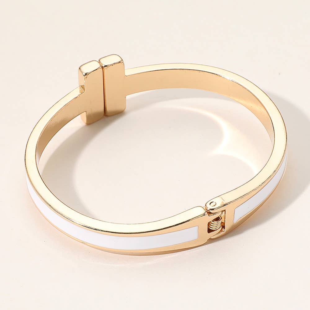 Metal Bar Tip Enamel Hinged Bangle Bracelet: Yellow