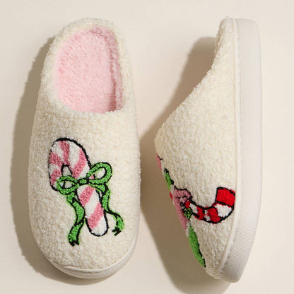 6Pairs - Grinch Holiday Indoor Christmas Slippers: Ivory Pink