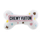 White Chewy Vuiton Bones Squeaker Dog Toy: Small / Mini