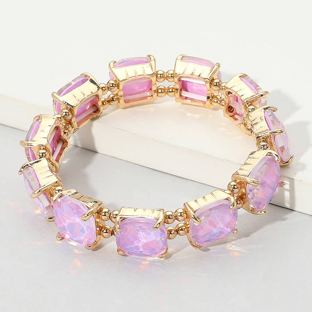 Cushion Square Stone Stretch Evening Bracelet: ROSE MULTI