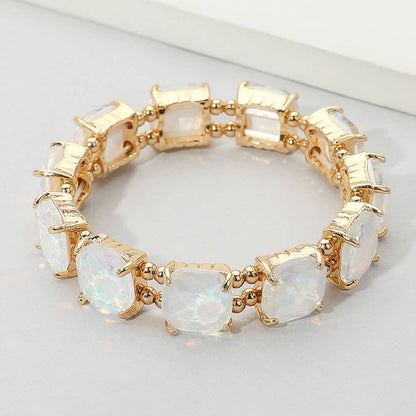 Cushion Square Stone Stretch Evening Bracelet: BLACK MULTI