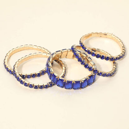 5PCS - Emerald Cut Round Stone Stretch Evening Bracelets: FLAG