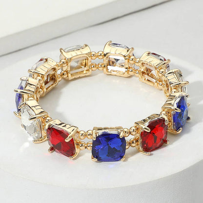 Cushion Square Stone Stretch Evening Bracelet: WHITE AB
