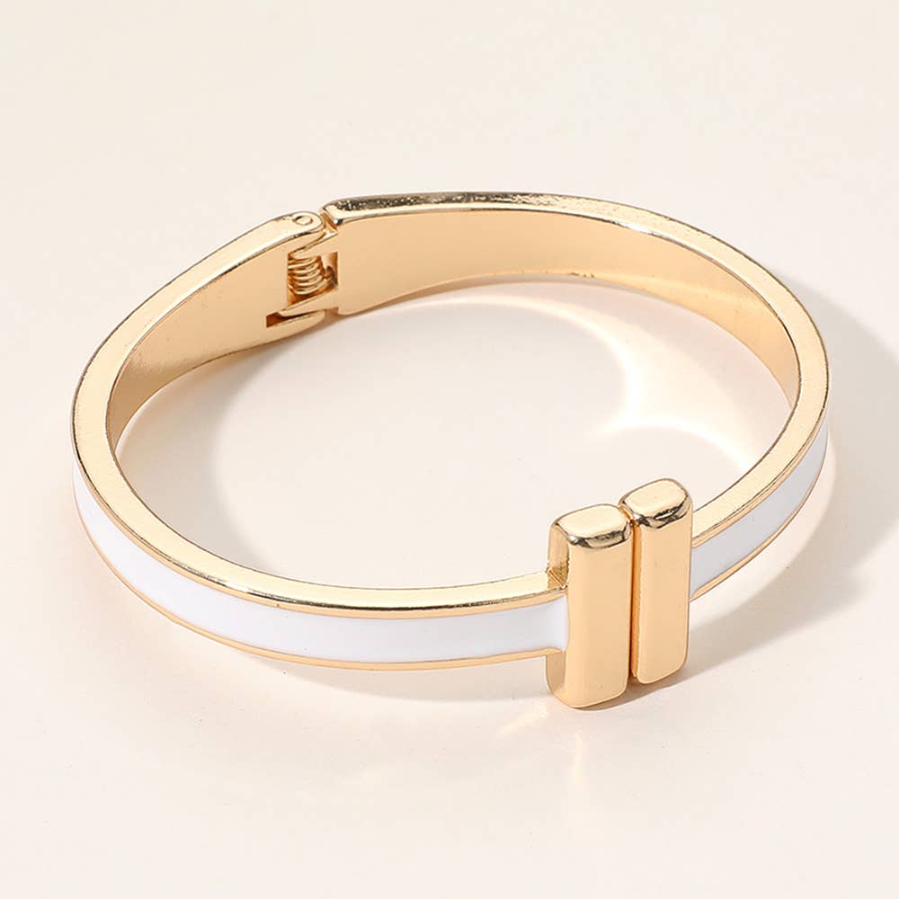 Metal Bar Tip Enamel Hinged Bangle Bracelet: FUCHSIA