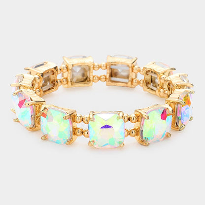 Cushion Square Stone Stretch Evening Bracelet: ROSE MULTI