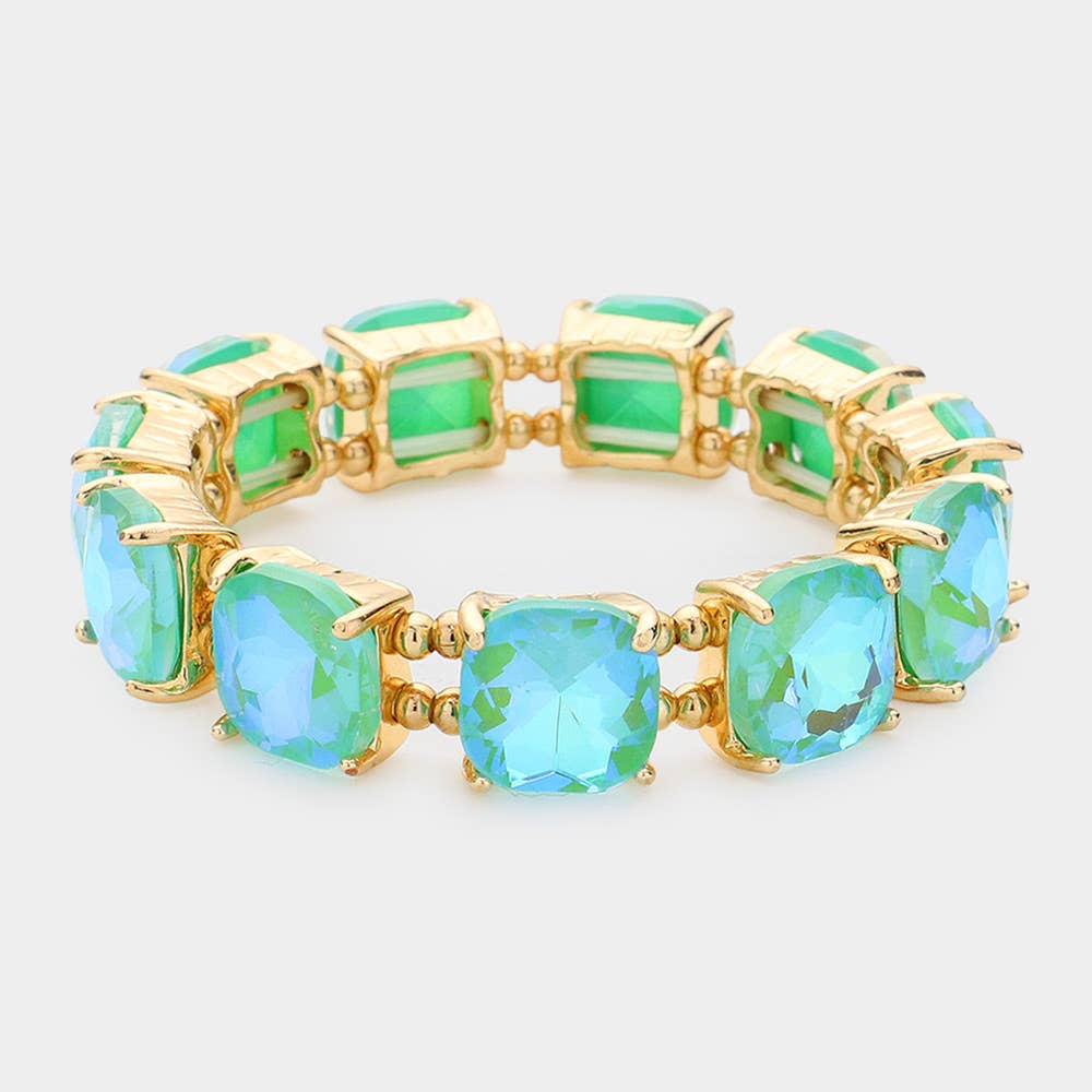 Cushion Square Stone Stretch Evening Bracelet: BLACK MULTI