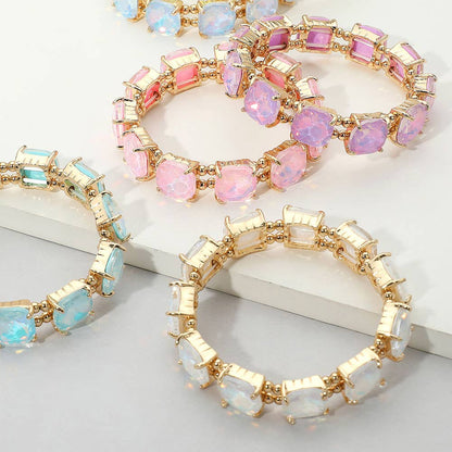 Cushion Square Stone Stretch Evening Bracelet: BLACK MULTI