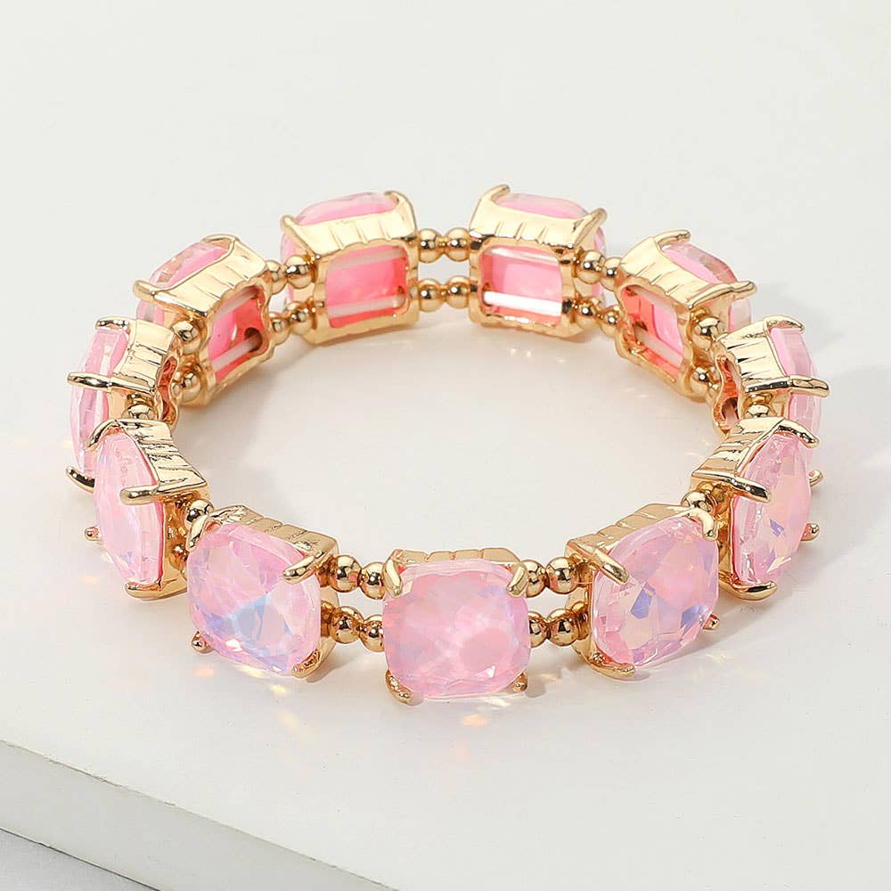 Cushion Square Stone Stretch Evening Bracelet: BLACK MULTI