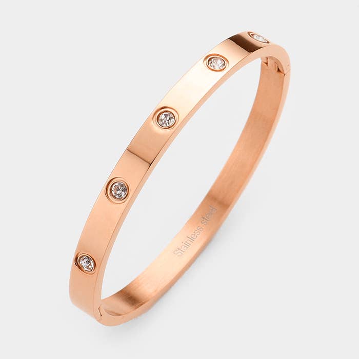Stainless Steel Crystal Embellished Bangle Bracelet
: Gold