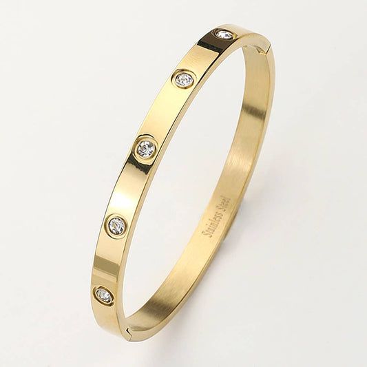 Stainless Steel Crystal Embellished Bangle Bracelet
: Gold