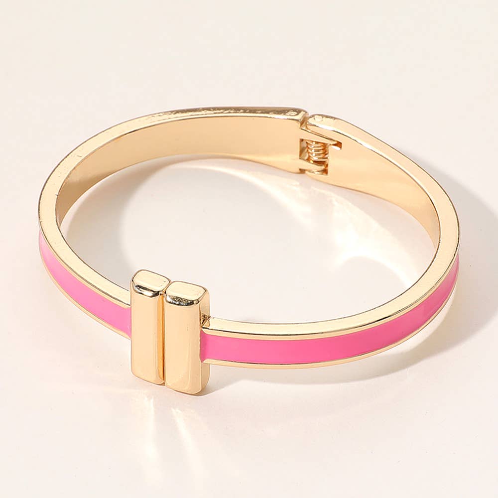 Metal Bar Tip Enamel Hinged Bangle Bracelet: Yellow