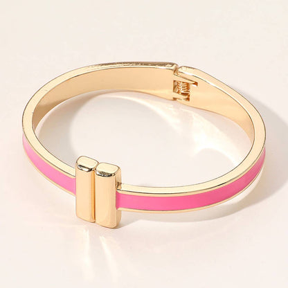 Metal Bar Tip Enamel Hinged Bangle Bracelet: FUCHSIA