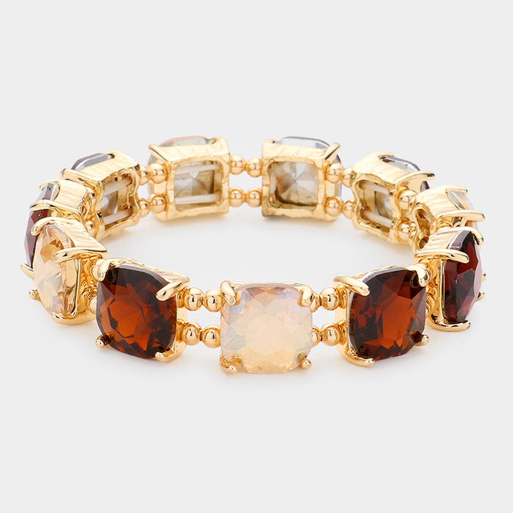 Cushion Square Stone Stretch Evening Bracelet: BLACK MULTI