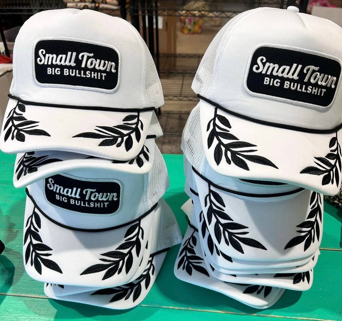 Small Town Big Bullshit Trucker | Funny Hats | Trending Caps: Black Foam