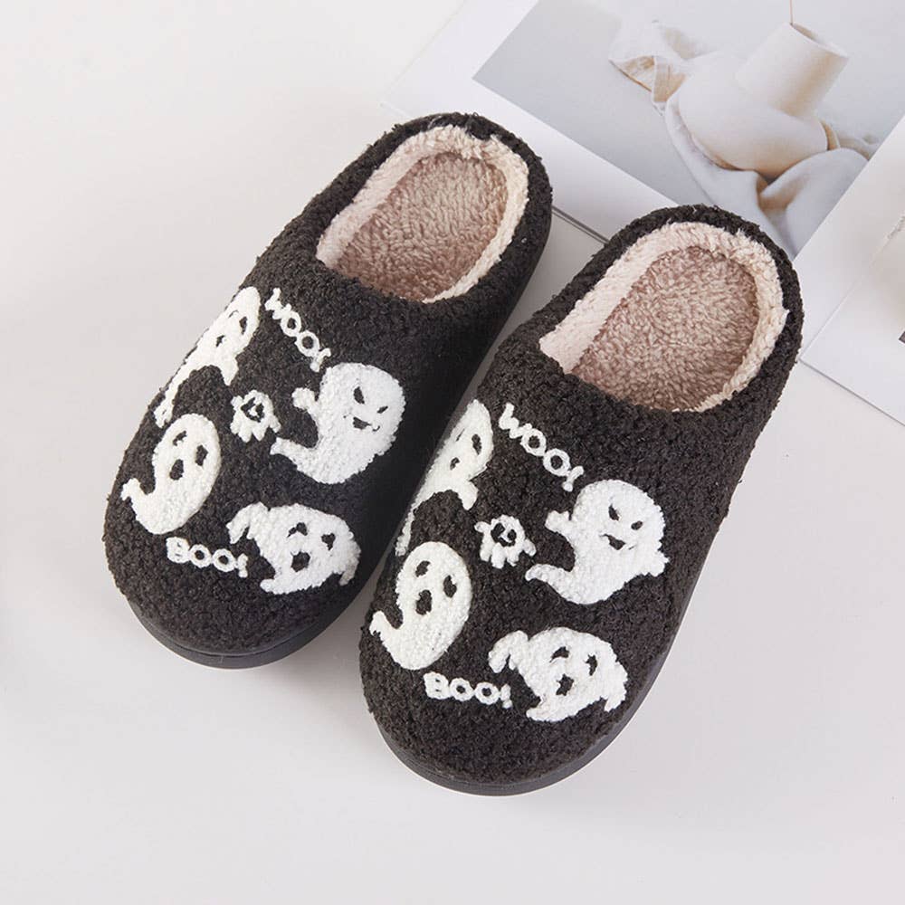 6Pairs - Halloween Ghost Cozy Fleece Home Indoor Floor Slippers