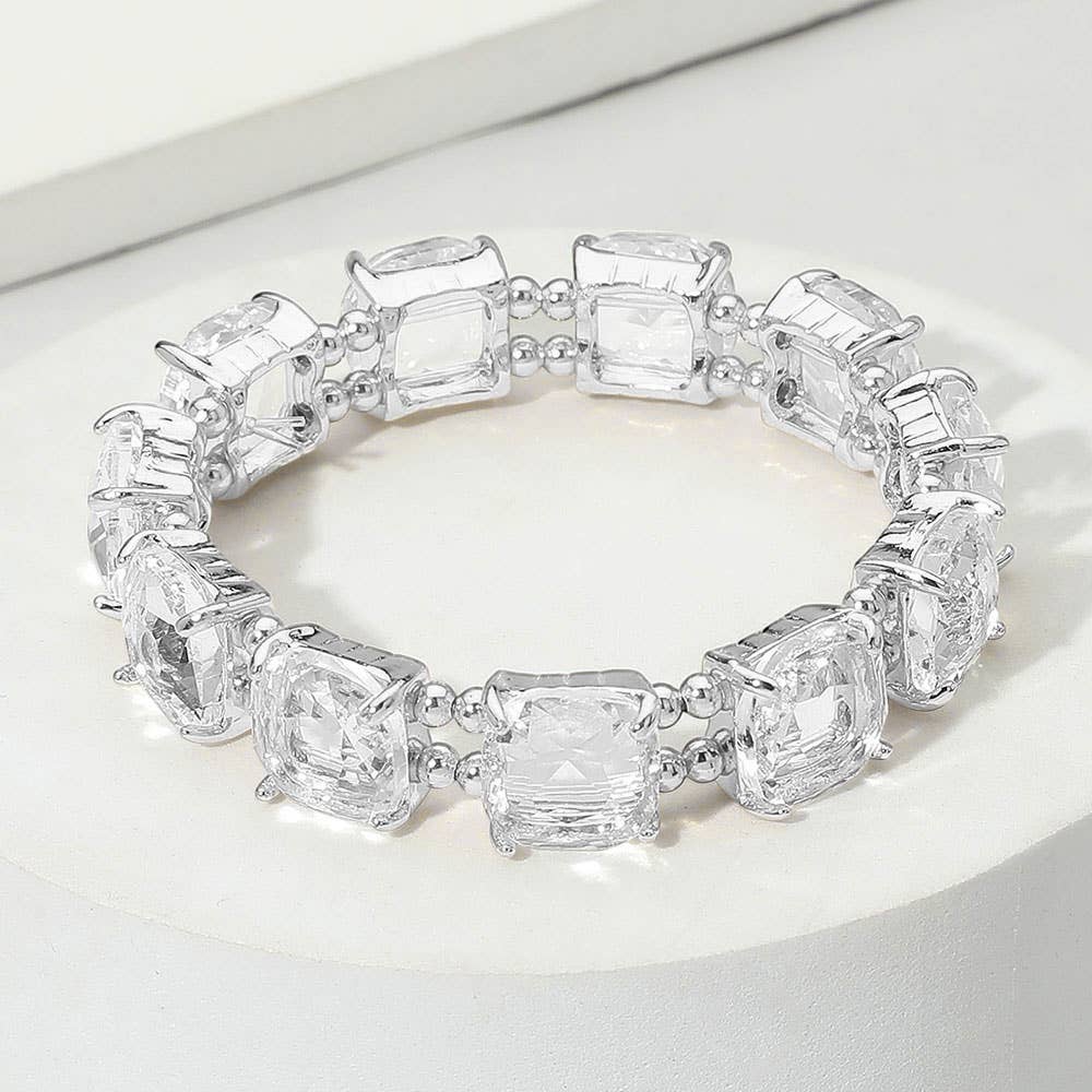 Cushion Square Stone Stretch Evening Bracelet: BLACK