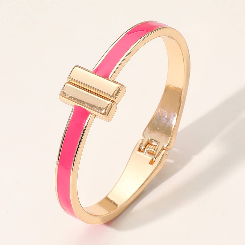 Metal Bar Tip Enamel Hinged Bangle Bracelet: Yellow