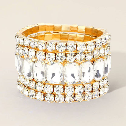 5PCS - Emerald Cut Round Stone Stretch Evening Bracelets: FLAG
