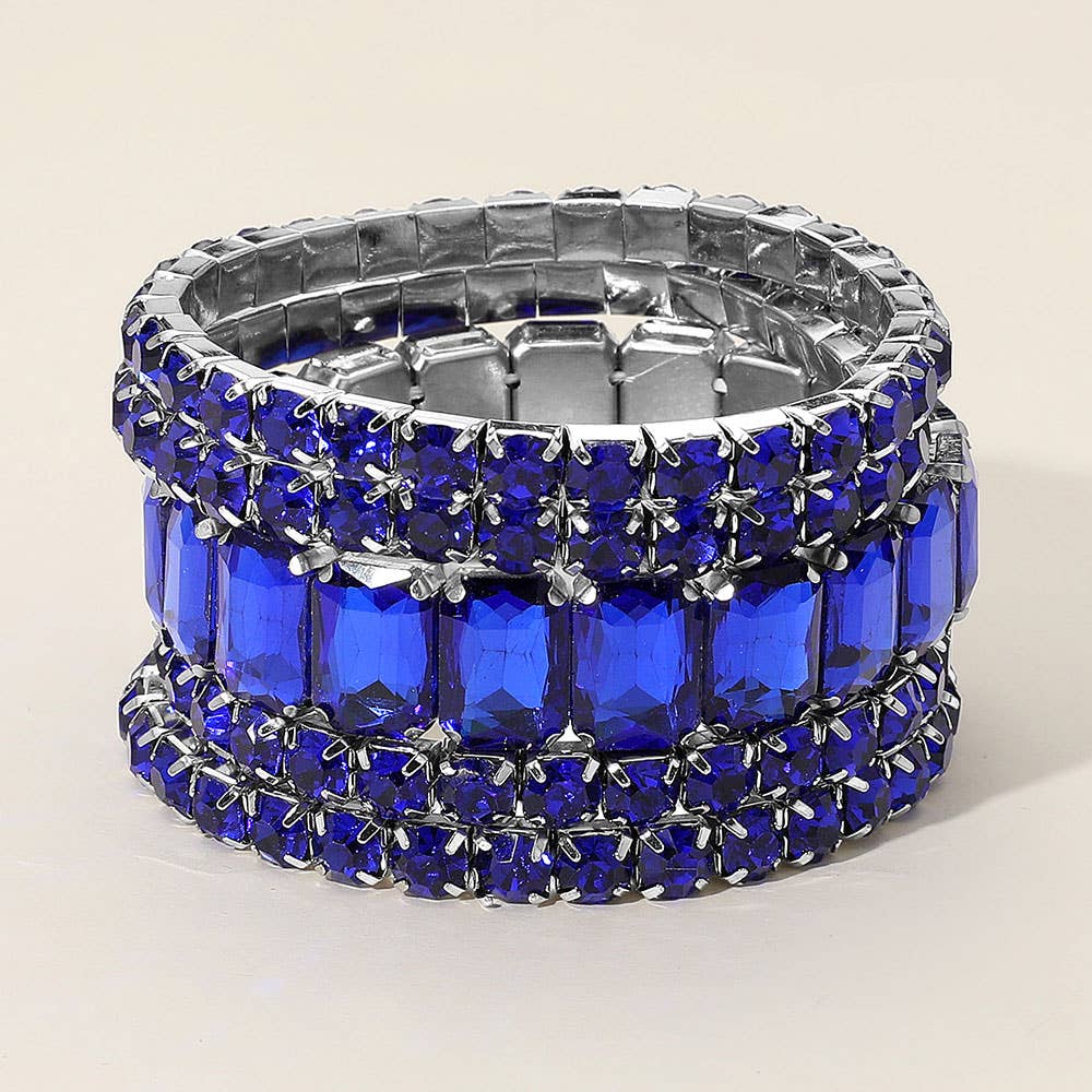 5PCS - Emerald Cut Round Stone Stretch Evening Bracelets: FLAG