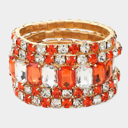5PCS - Emerald Cut Round Stone Stretch Evening Bracelets: FLAG