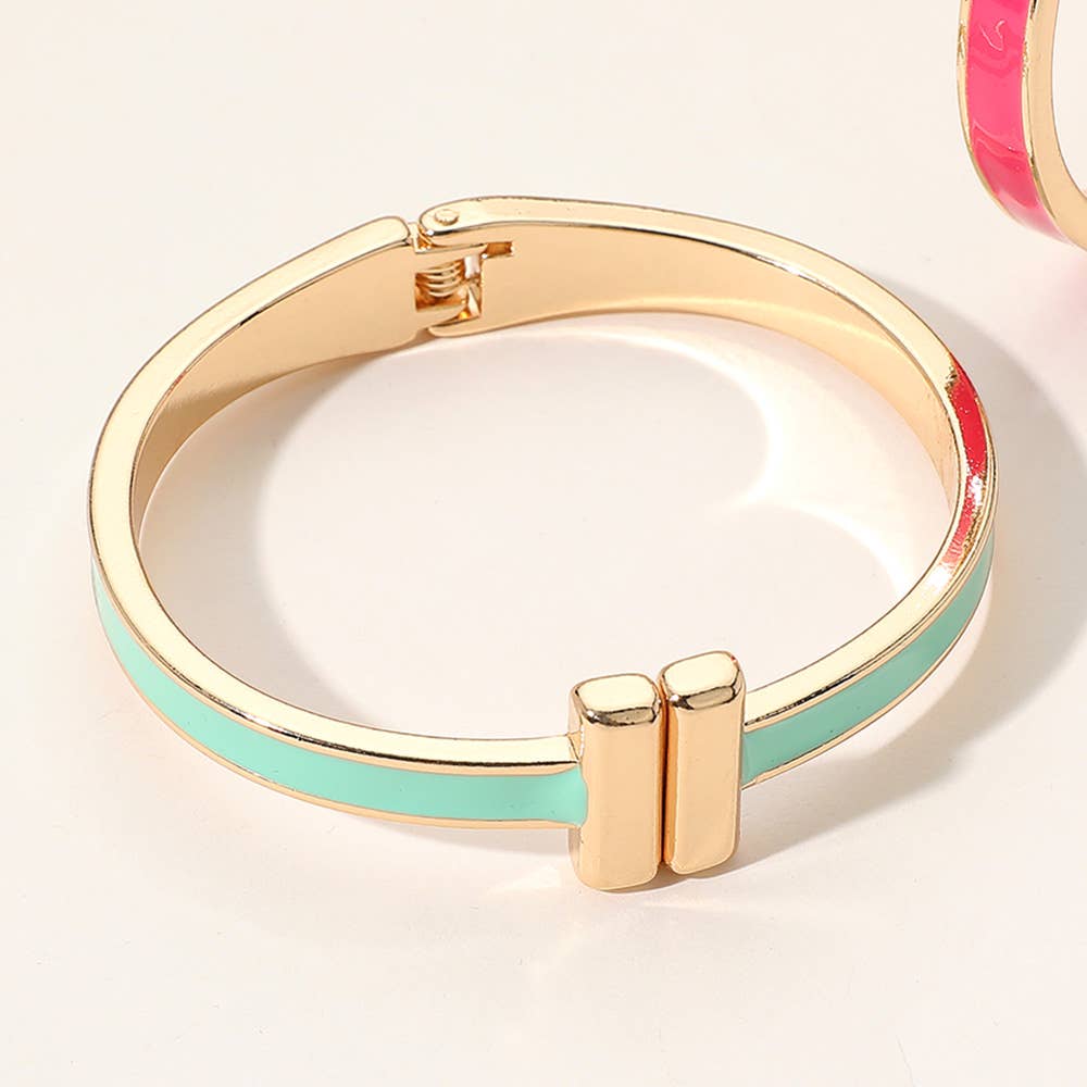Metal Bar Tip Enamel Hinged Bangle Bracelet: Yellow