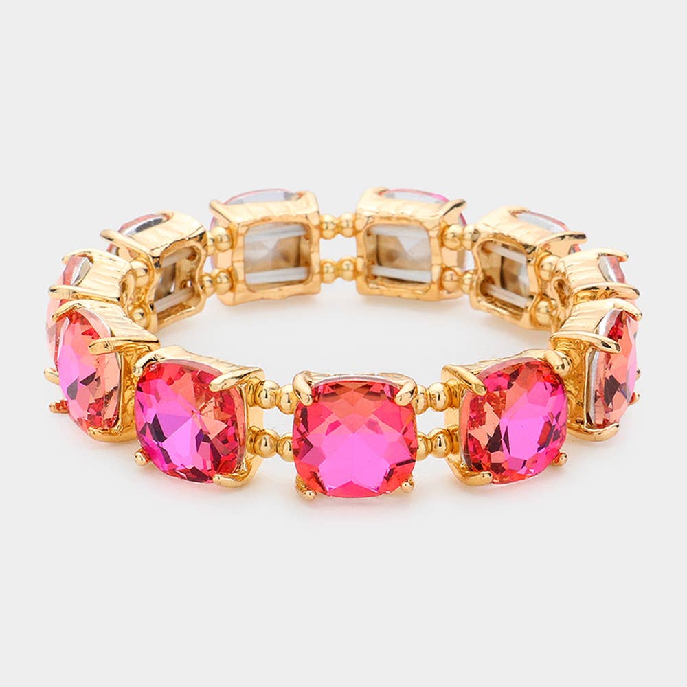 Cushion Square Stone Stretch Evening Bracelet: BLACK MULTI