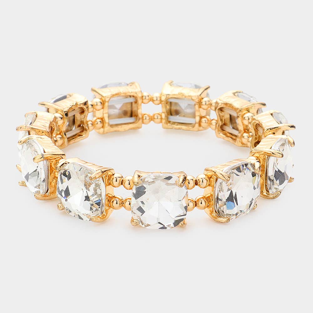 Cushion Square Stone Stretch Evening Bracelet: ROSE MULTI