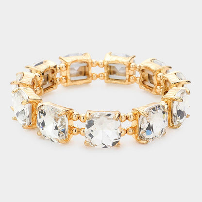 Cushion Square Stone Stretch Evening Bracelet: BLACK