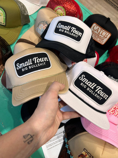 Small Town Big Bullshit Trucker | Funny Hats | Trending Caps: Black Foam