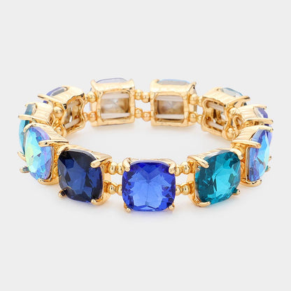 Cushion Square Stone Stretch Evening Bracelet: BLACK MULTI