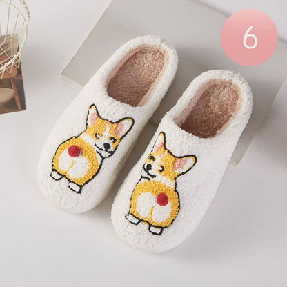 6Pairs - Corgi Cozy Fleece Home Indoor Floor Slippers