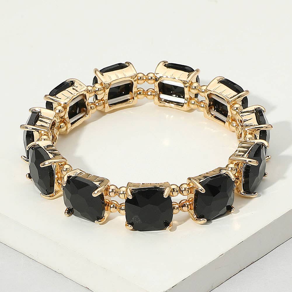 Cushion Square Stone Stretch Evening Bracelet: PK-AB