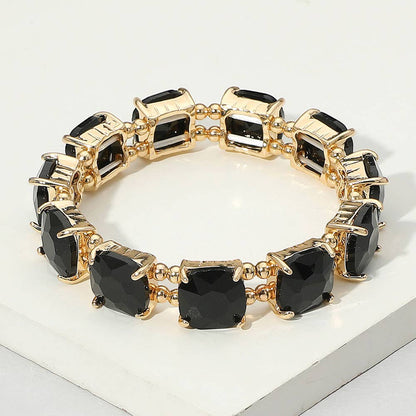 Cushion Square Stone Stretch Evening Bracelet: PK-AB