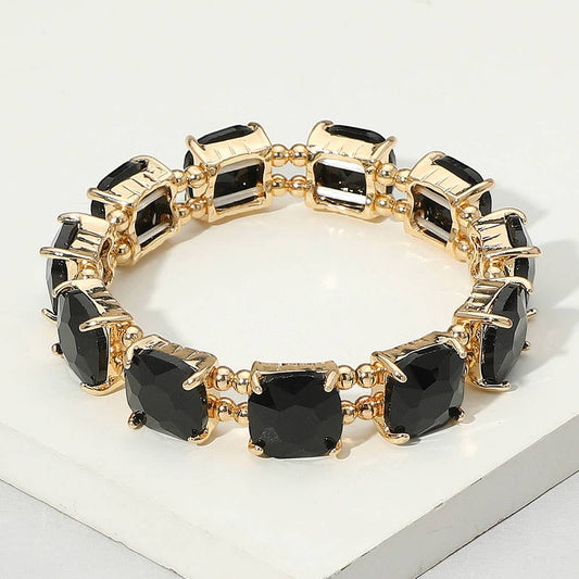 Cushion Square Stone Stretch Evening Bracelet: BLACK