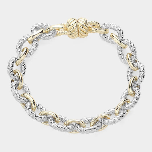 14K Gold Plate Two Tone Rope Chain Magnetic Bracelet