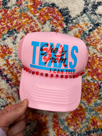 She's From Texas I Can Tell Trucker | Western Hats | Rodeo: White/Red Foam