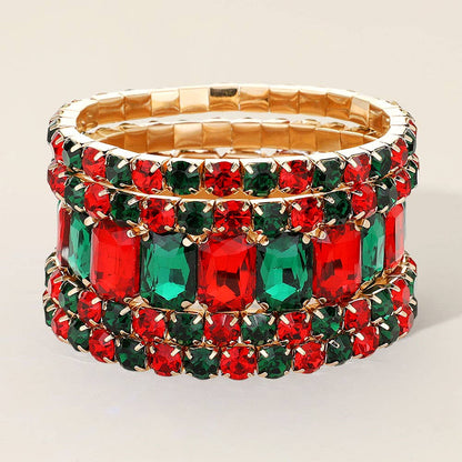 5PCS - Emerald Cut Round Stone Stretch Evening Bracelets: SILVER USA