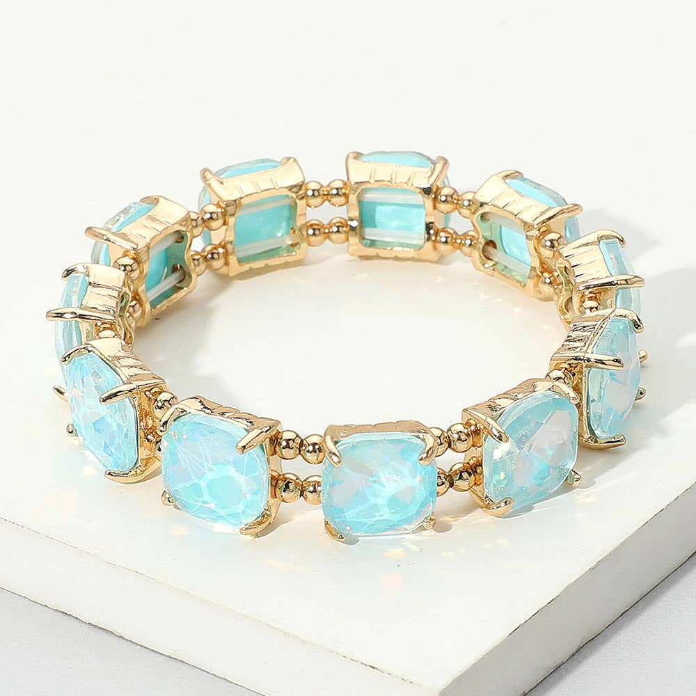 Cushion Square Stone Stretch Evening Bracelet: BLACK MULTI